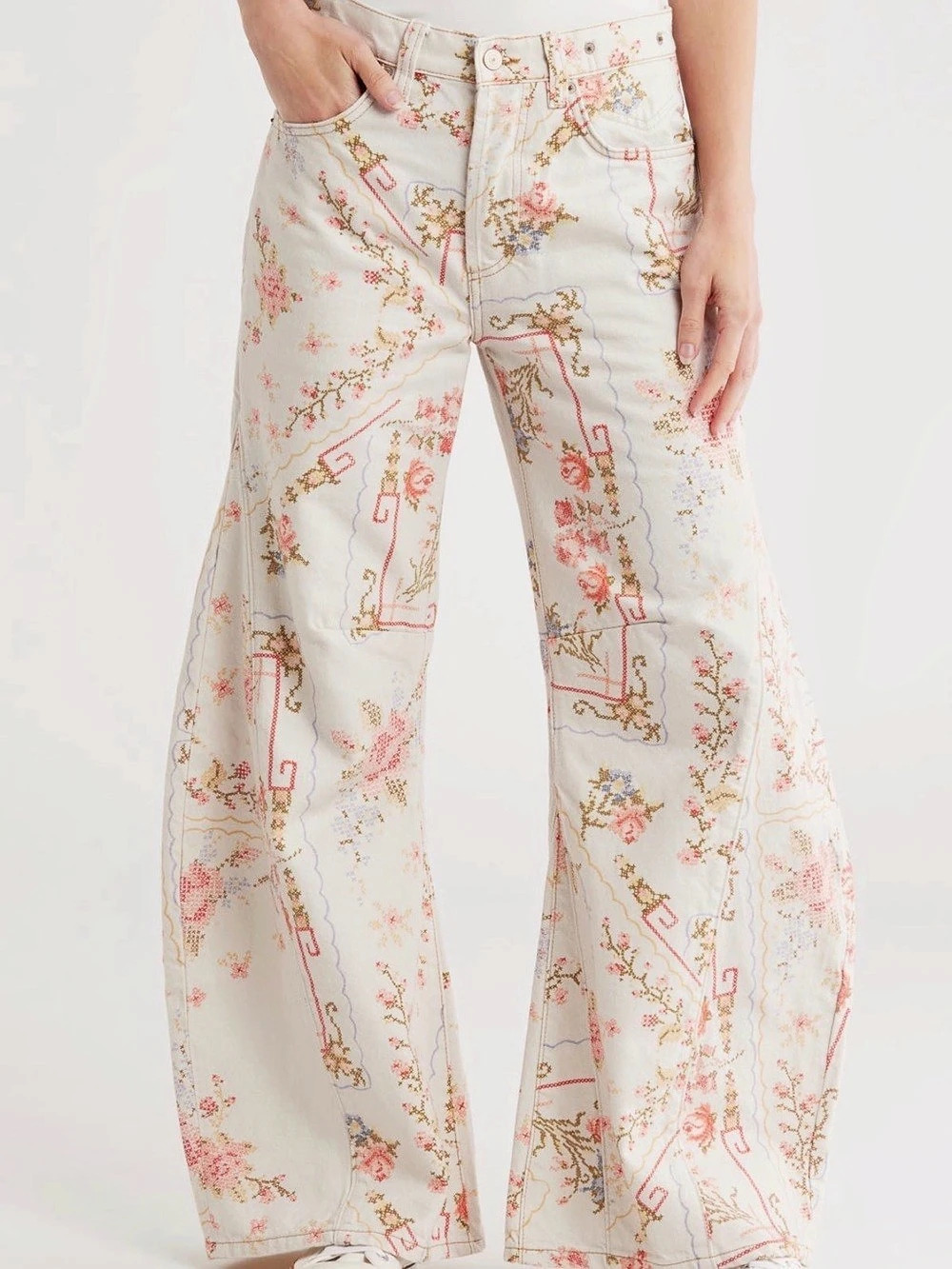 NEW Free People We The Free Eden Printed High Slouchy Flare Jeans